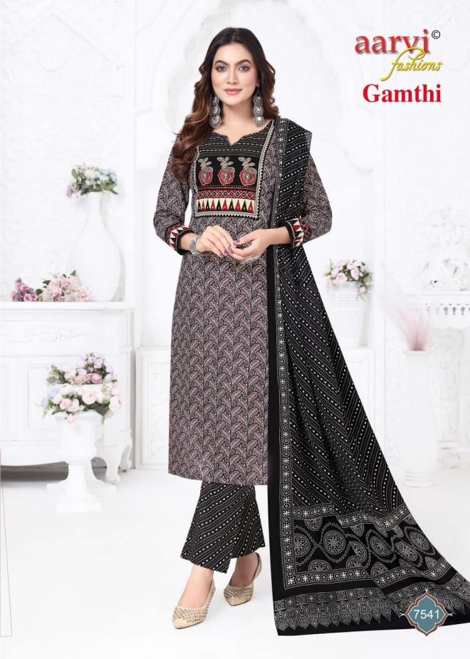 Aarvi Gamthi Vol 11 Readymade Cotton Hand Worked Kurti Pant With Dupatta