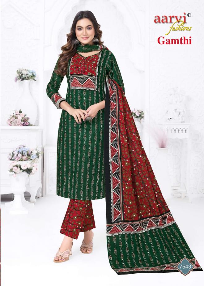 Aarvi Gamthi Vol 11 Readymade Cotton Hand Worked Kurti Pant With Dupatta