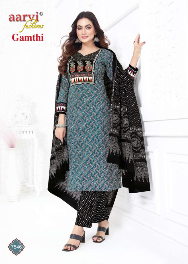 Aarvi Gamthi Vol 11 Readymade Cotton Hand Worked Kurti Pant With Dupatta