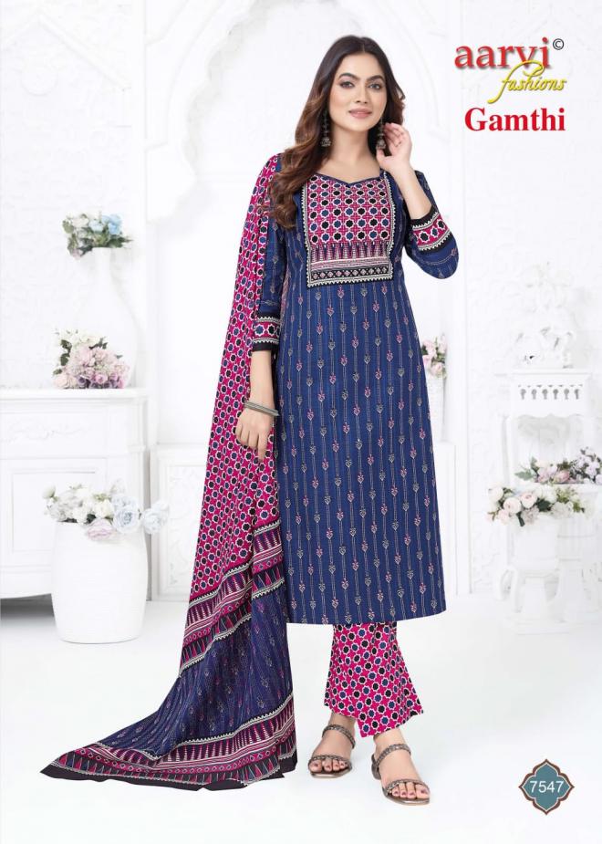 Aarvi Gamthi Vol 11 Readymade Cotton Hand Worked Kurti Pant With Dupatta