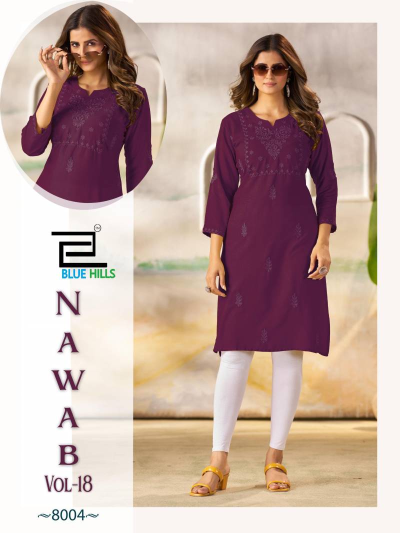 Blue Hills Nawab Vol 18 Rayon Embroidered Work Casual Wear Kurti