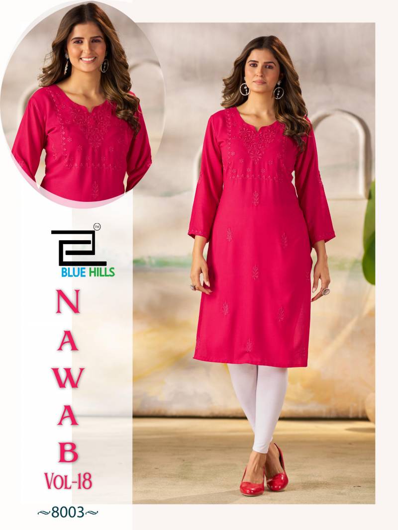 Blue Hills Nawab Vol 18 Rayon Embroidered Work Casual Wear Kurti