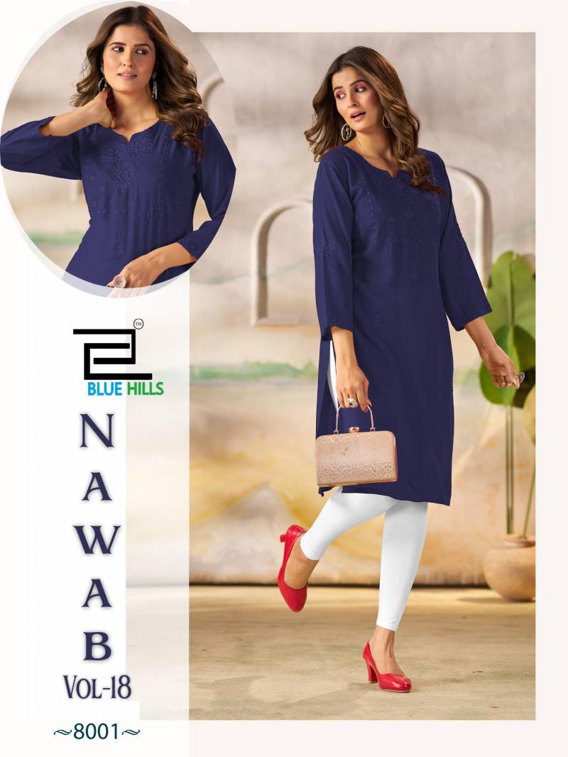 Blue Hills Nawab Vol 18 Rayon Embroidered Work Casual Wear Kurti