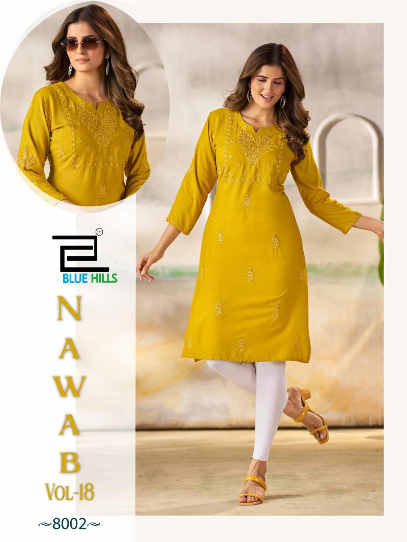 Blue Hills Nawab Vol 18 Rayon Embroidered Work Casual Wear Kurti