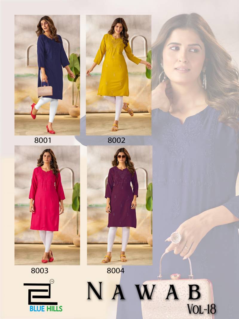 Blue Hills Nawab Vol 18 Rayon Embroidered Work Casual Wear Kurti