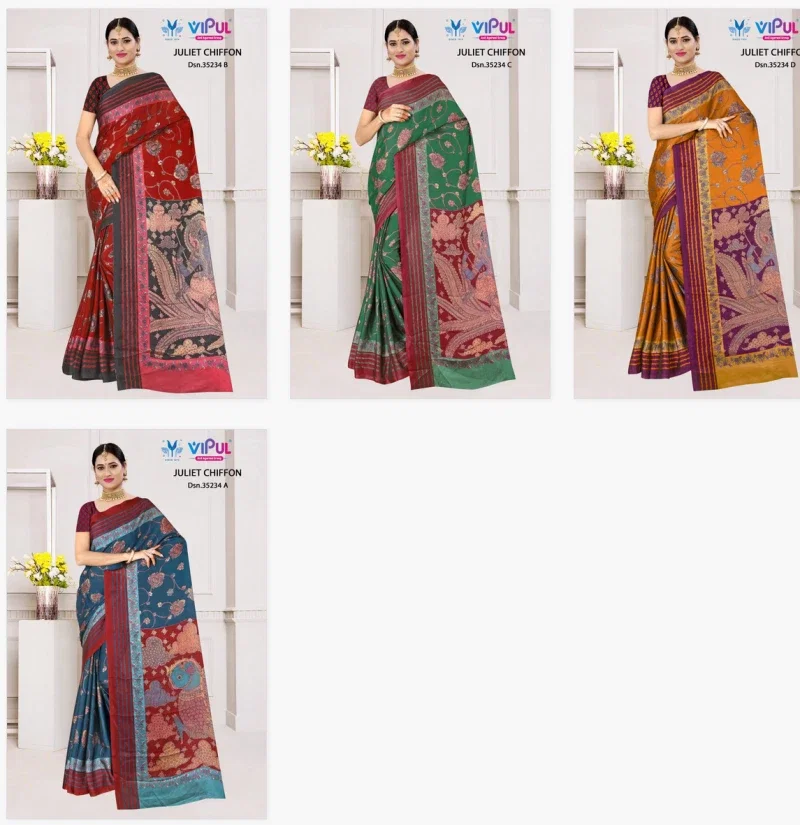 Vipul Juliet Chiffon 35234 A To D Printed Saree Collection