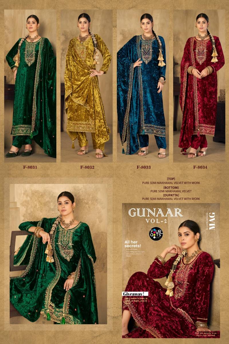 Four Dots Gunaar Vol 2 Velvet And Work Designer Salwar Kameez Collection