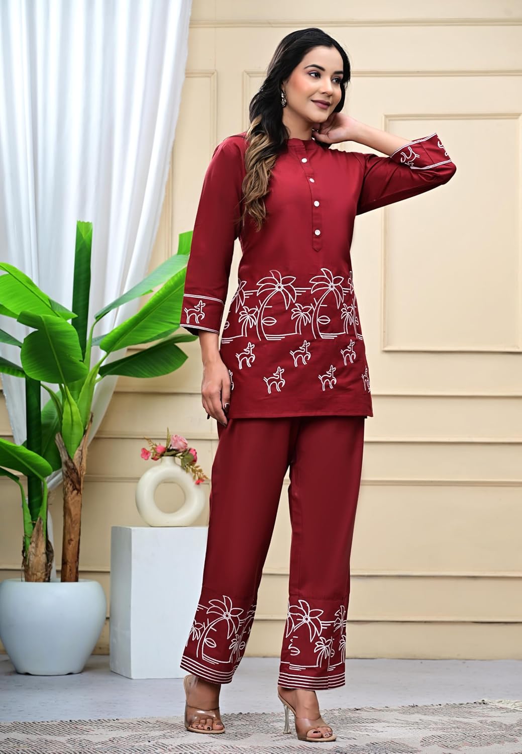 Lekha Kam T3 Rayon Silk Embroidery Co Ord Set