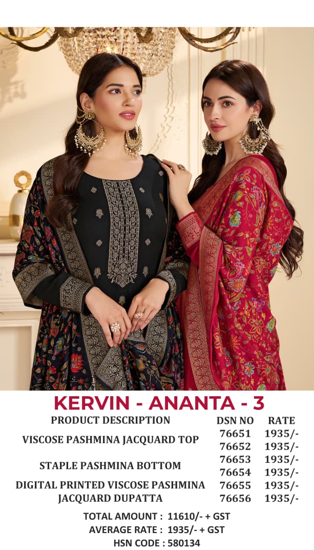 Vinay Kervin Ananta Vol 3 Viscose Pashmina Jacquard Salwar Kameez
