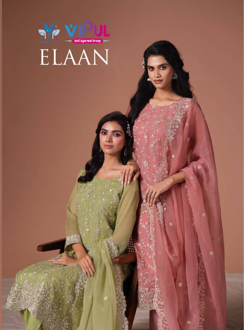 Vipul Elaan Gold Crinkle Organza Chiffon Handwork Designer Salwar Kameez