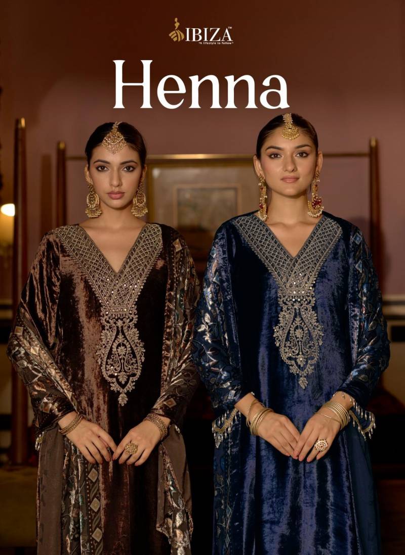 Ibiza Henna Viscose Velvet Work Designer Salwar Kameez Suits