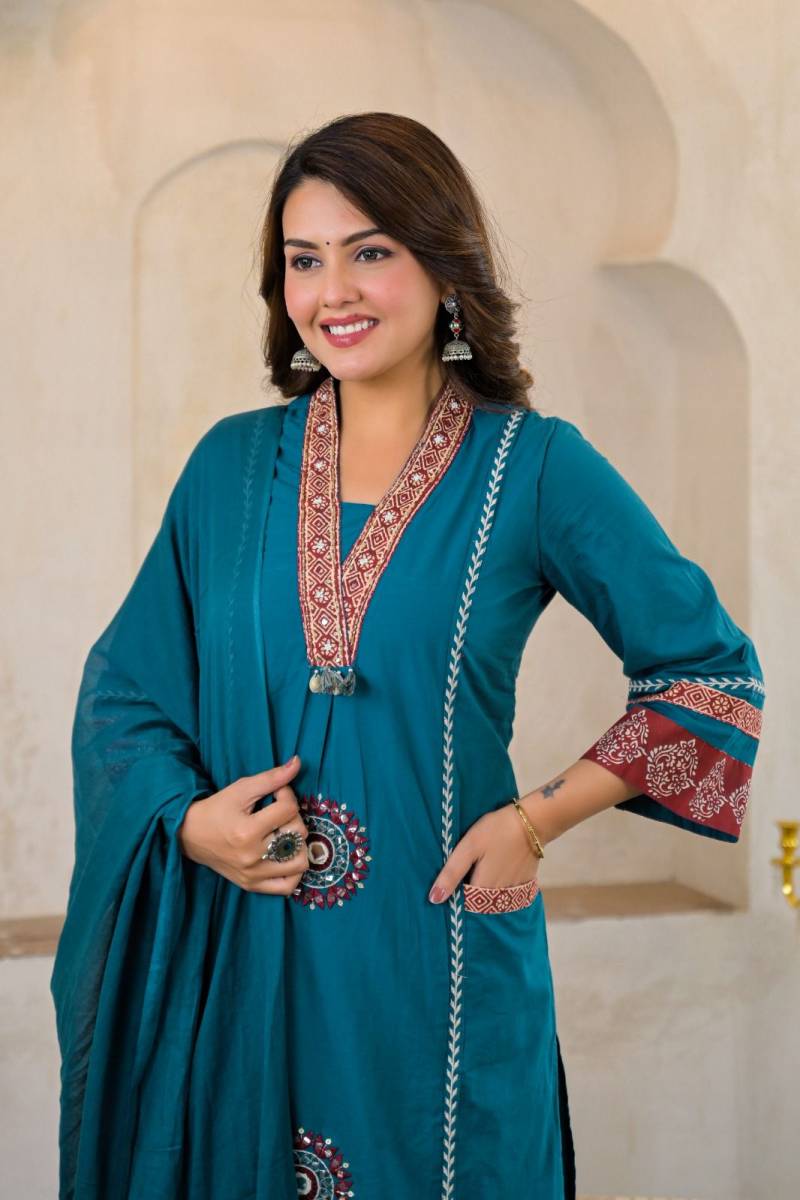 Naisha K 387 Cotton Casual And Stylish Wear Kurti Pant And Dupatta