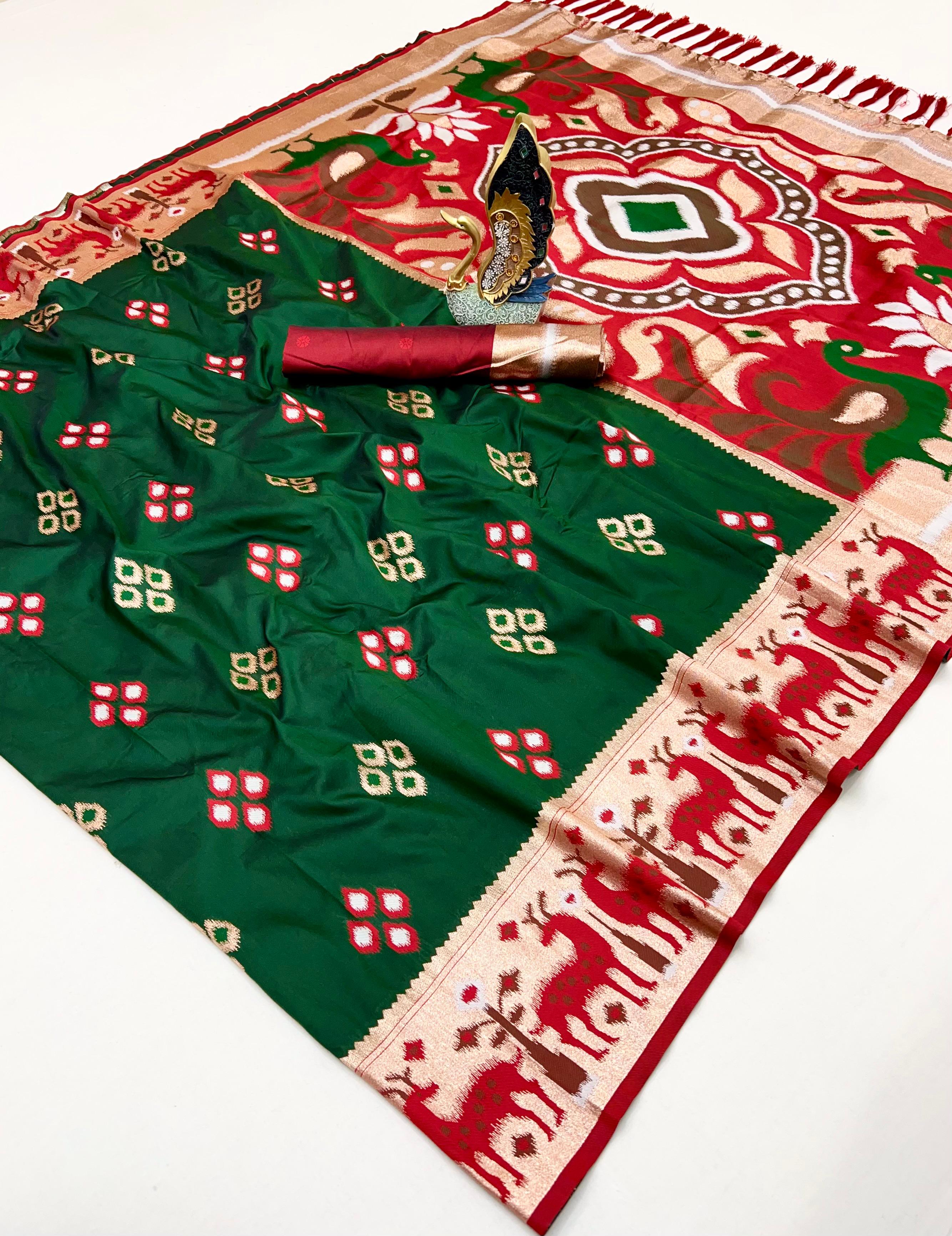 Lekha MN Ikkat Dear Soft Silk Banarasi Zari Meenakari Weaving Saree