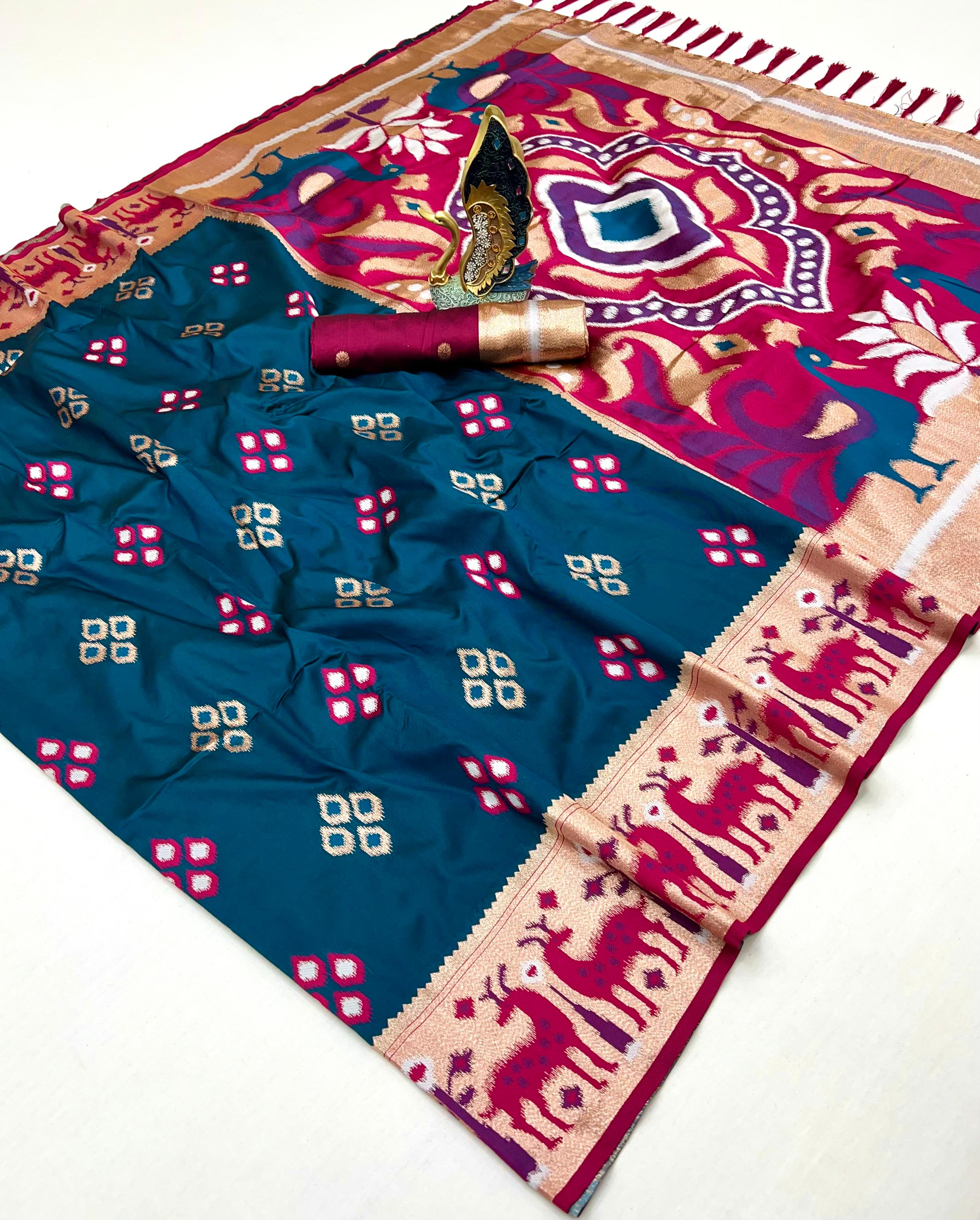 Lekha MN Ikkat Dear Soft Silk Banarasi Zari Meenakari Weaving Saree