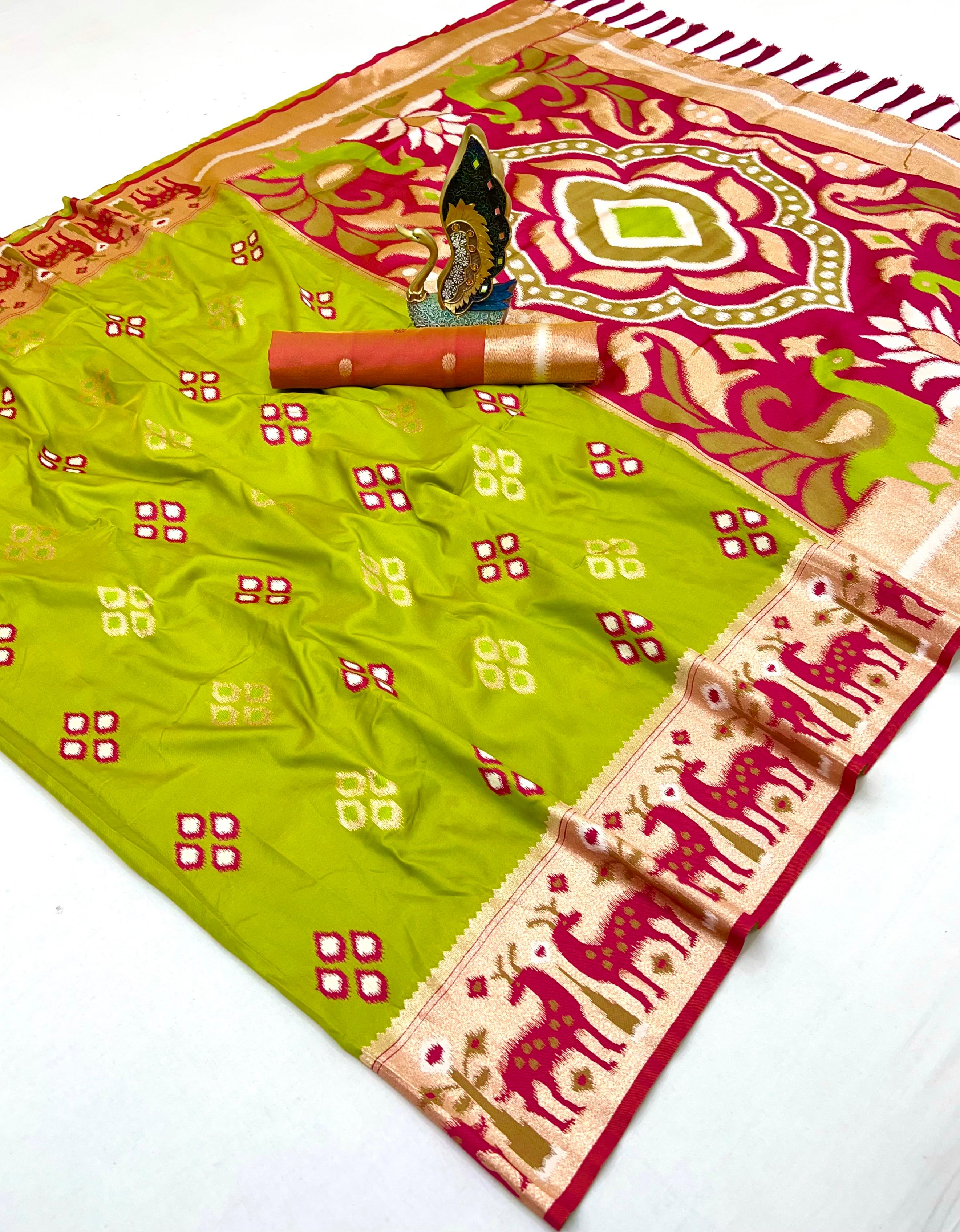 Lekha MN Ikkat Dear Soft Silk Banarasi Zari Meenakari Weaving Saree