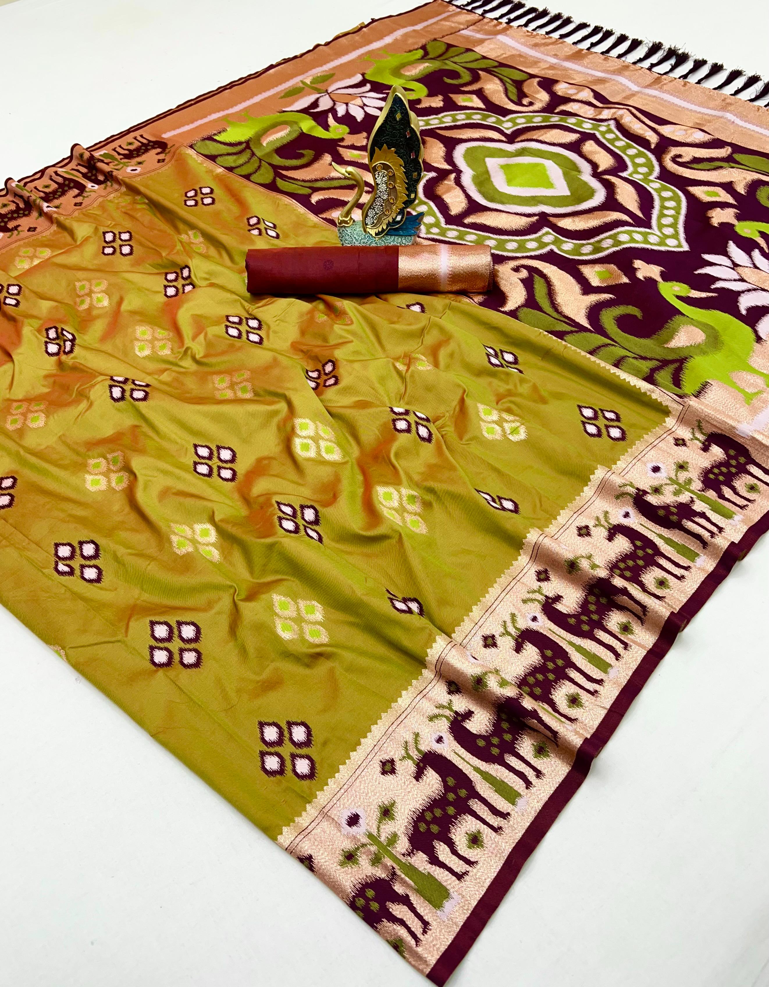 Lekha MN Ikkat Dear Soft Silk Banarasi Zari Meenakari Weaving Saree