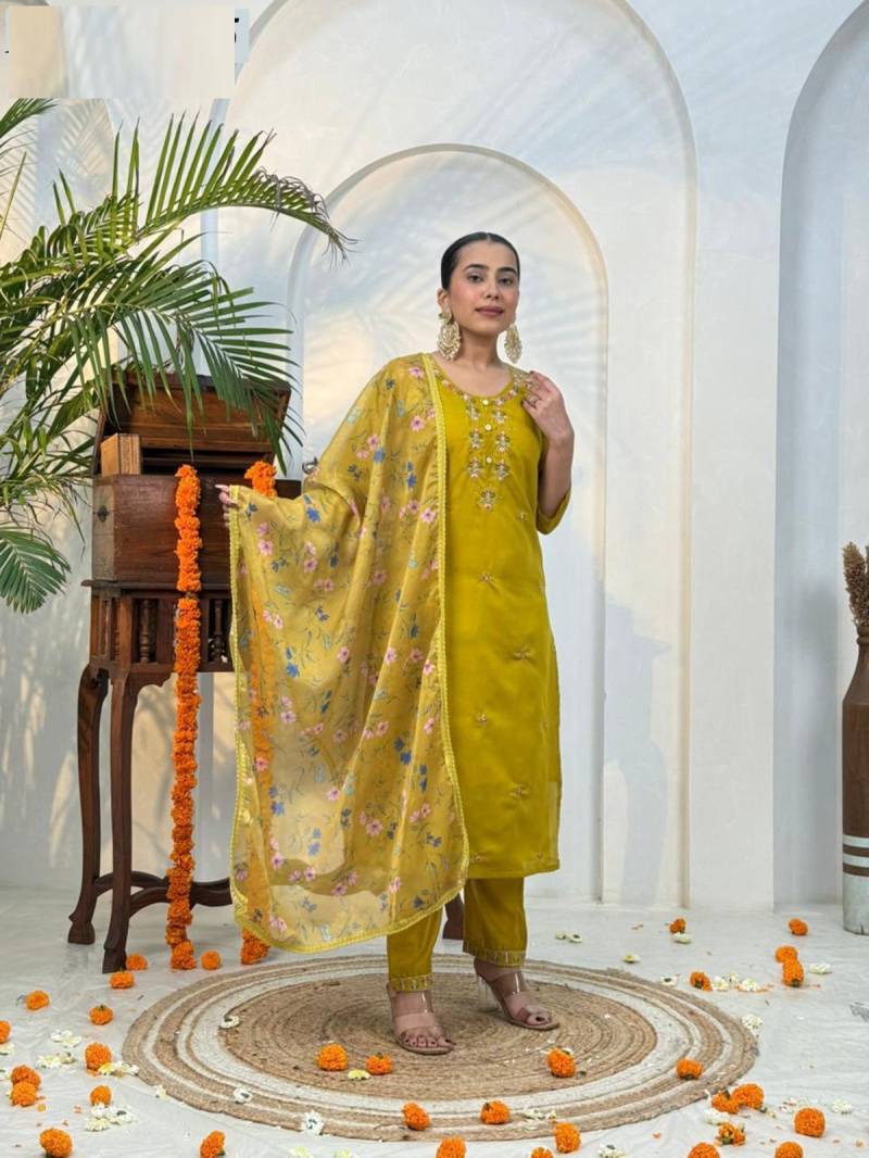 Naisha K 390 Roman Silk Handwork Kurti Pant And Dupatta Collection