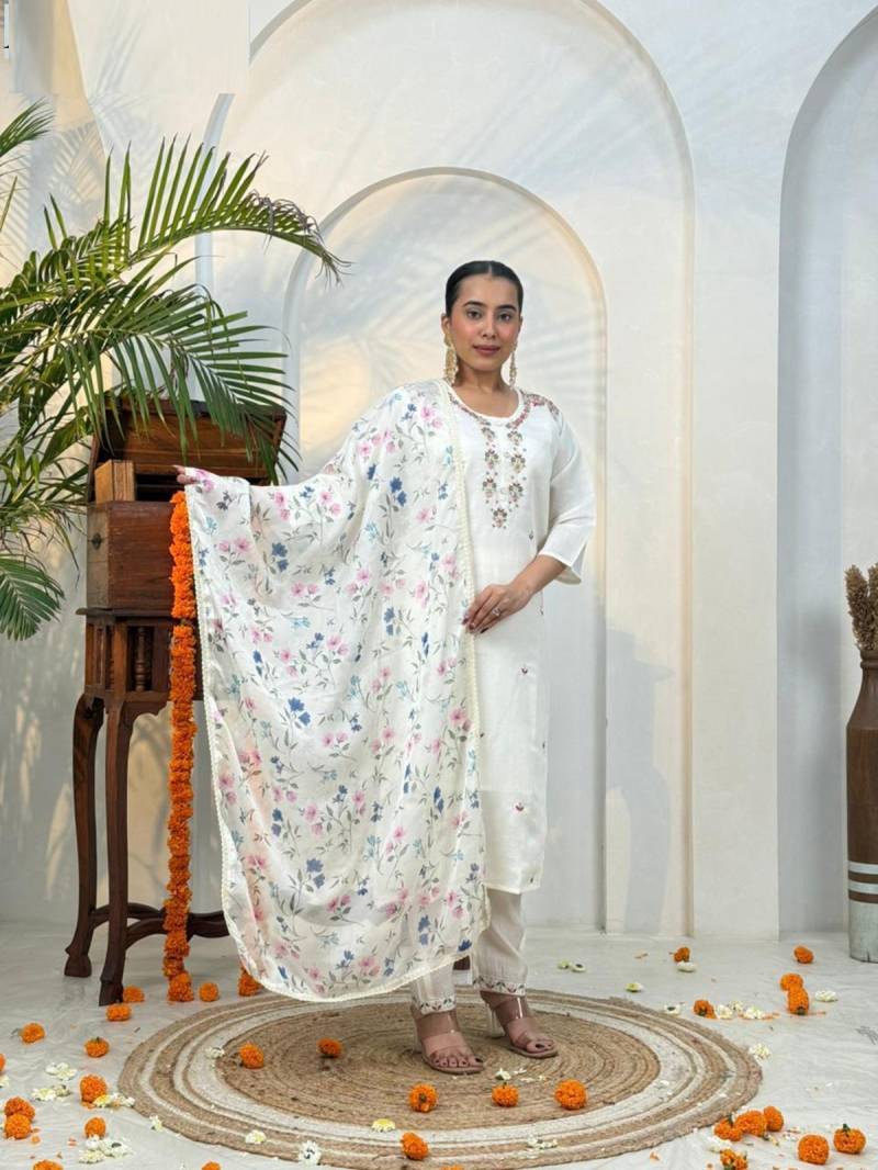Naisha K 390 Roman Silk Handwork Kurti Pant And Dupatta Collection