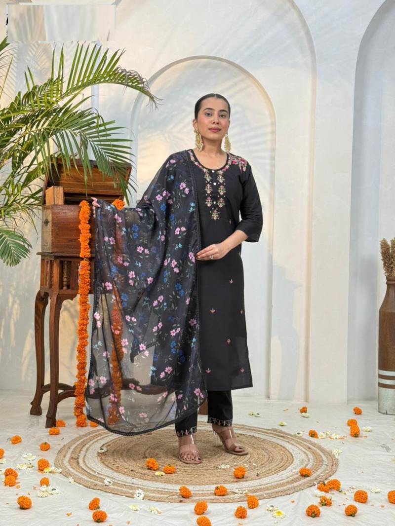 Naisha K 390 Roman Silk Handwork Kurti Pant And Dupatta Collection