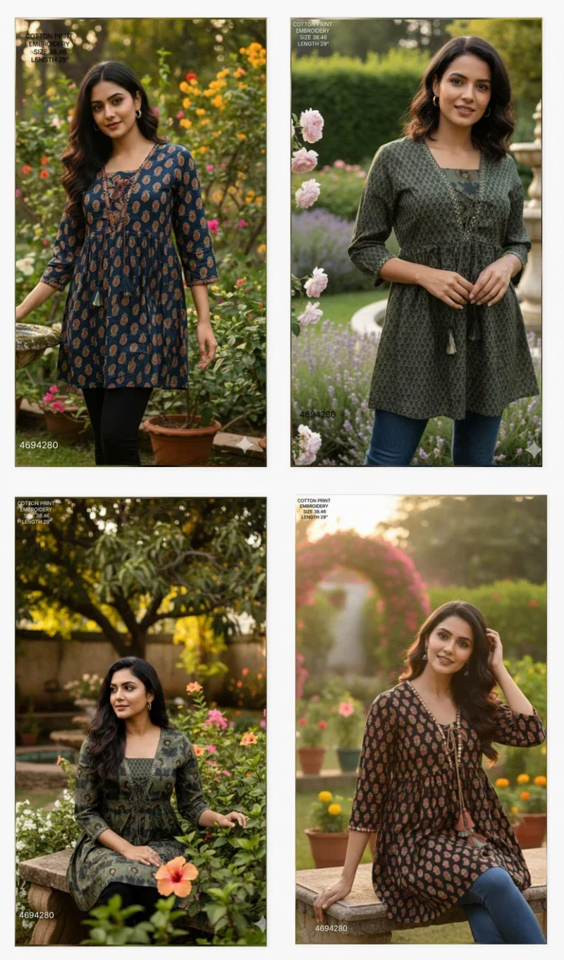 Naisha K 391 Vol 2 Jaipuri Cotton Print Jacket Style Shorts Tops