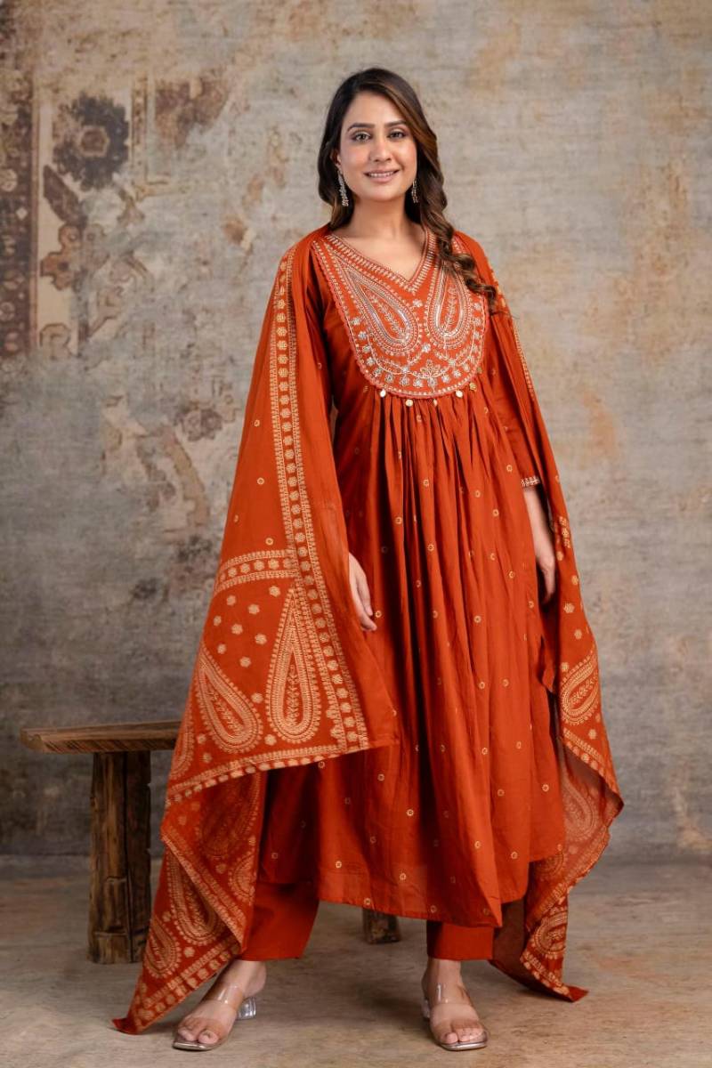 Naisha K 392 Mul Mul Embroidered Designer Kurti Pant And Dupatta