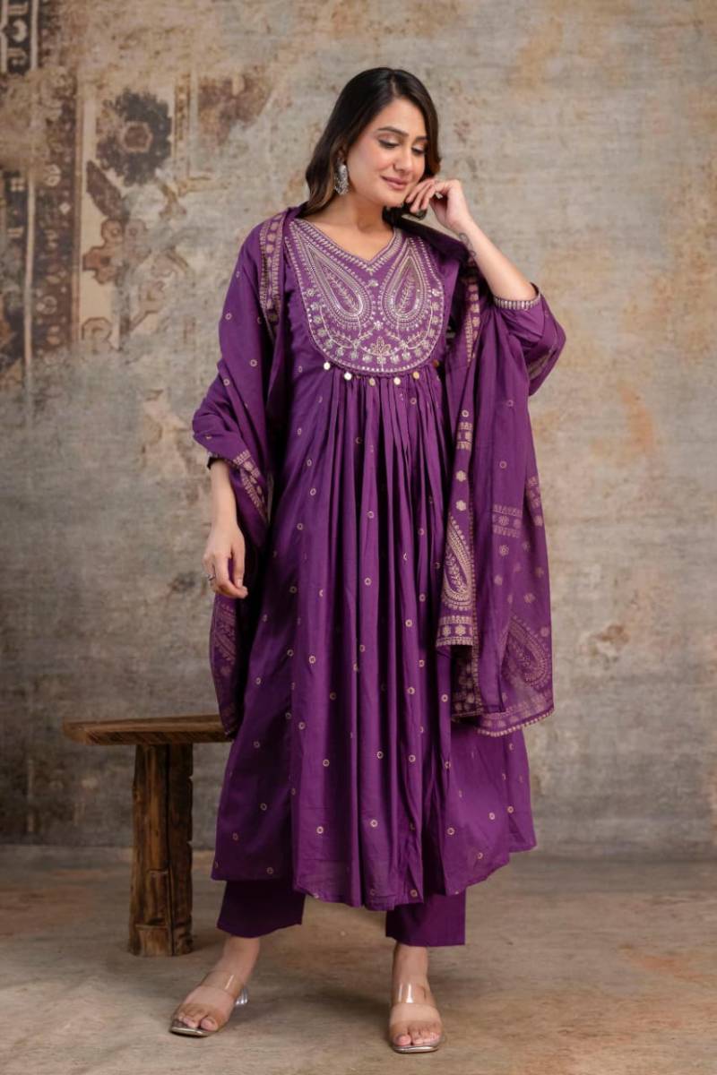 Naisha K 392 Mul Mul Embroidered Designer Kurti Pant And Dupatta