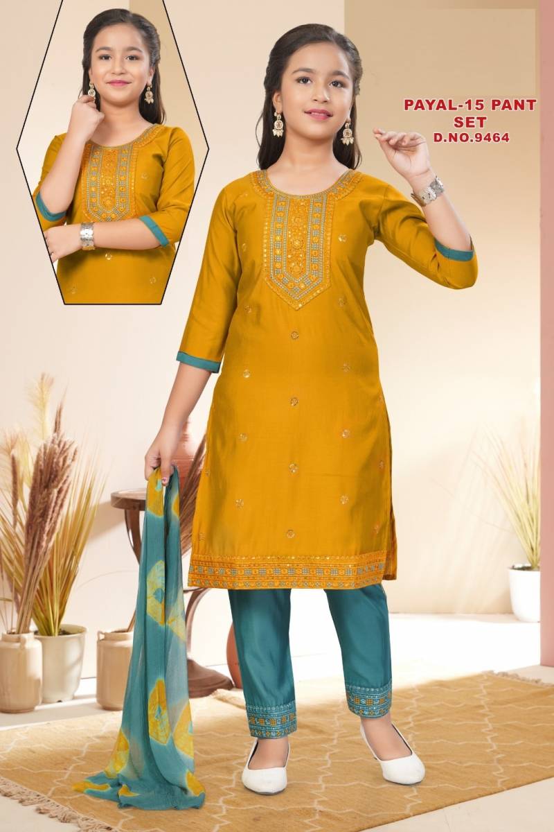 Payal Vol 15 Pant Set Roman Silk Kids Wear Kurti And Bottom Dupatta