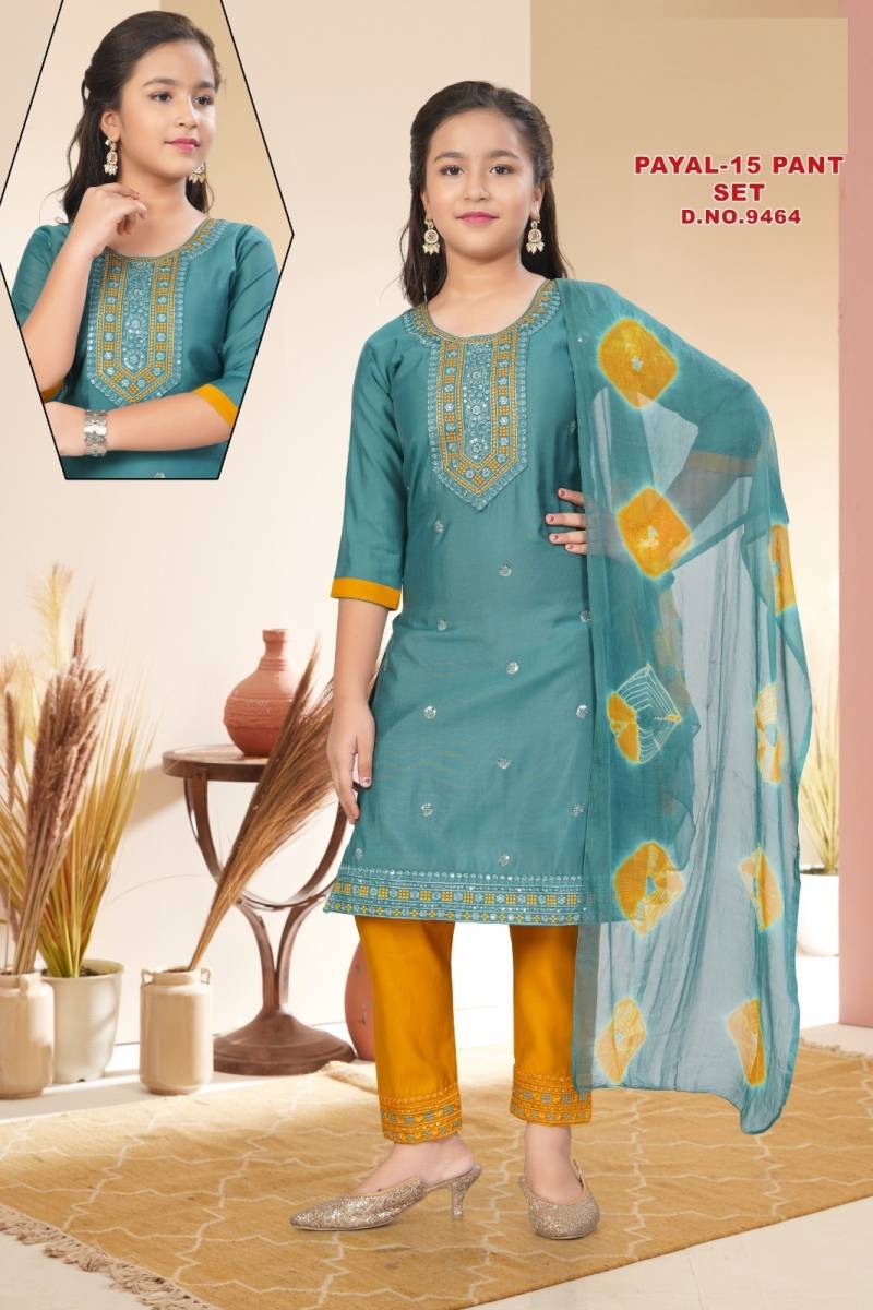 Payal Vol 15 Pant Set Roman Silk Kids Wear Kurti And Bottom Dupatta
