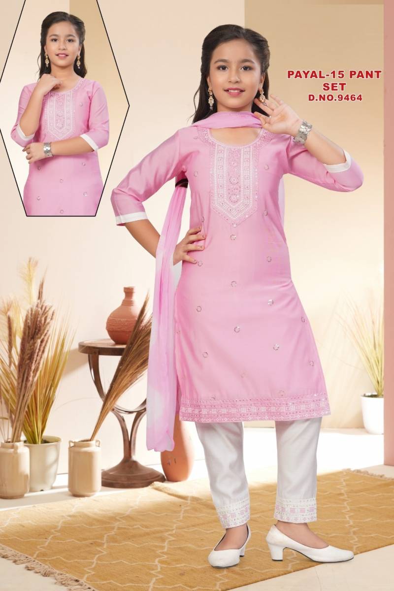 Payal Vol 15 Pant Set Roman Silk Kids Wear Kurti And Bottom Dupatta