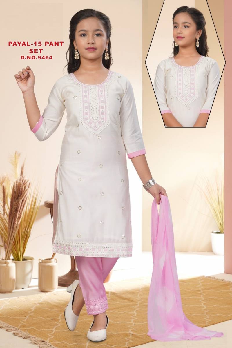 Payal Vol 15 Pant Set Roman Silk Kids Wear Kurti And Bottom Dupatta