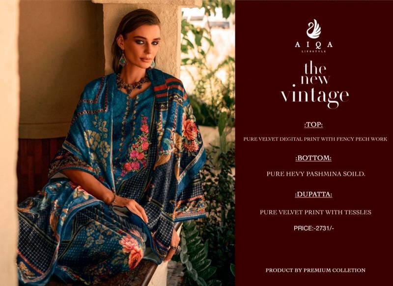 Aiqa The New Vintage Velvet Digital Print Fancy Work Salwar Kameez Suits