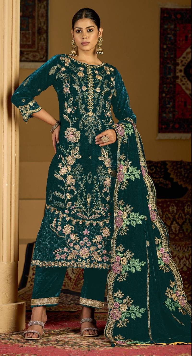 Bilqis B 212 A To D Velvet Embroidered Handwork Pakistani Salwar Kameez