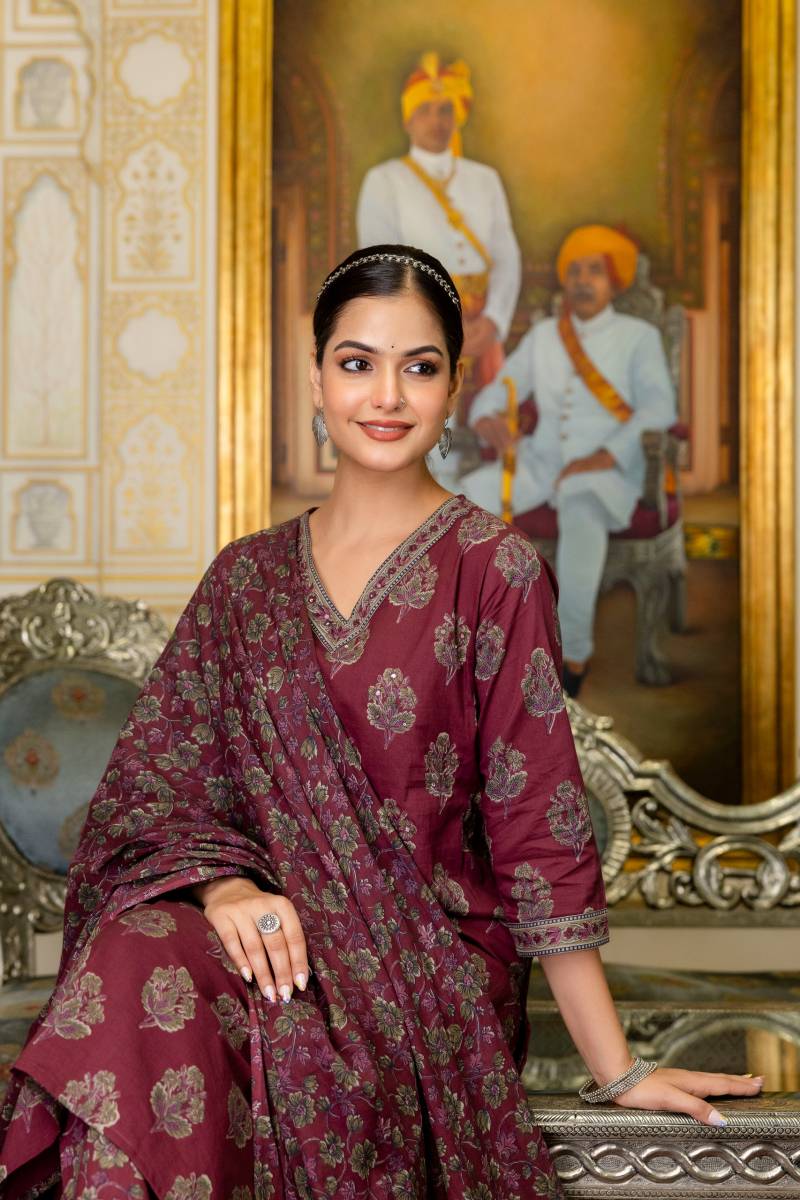 Naisha K 394 Cotton Embroidery Work Kurti Pant And Dupatta Collection