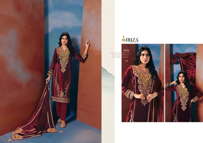 Ibiza Taamasi Viscose Velvet Embroidery Designer Salwar Kameez Collection