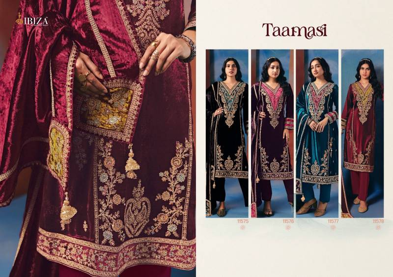 Ibiza Taamasi Viscose Velvet Embroidery Designer Salwar Kameez Collection
