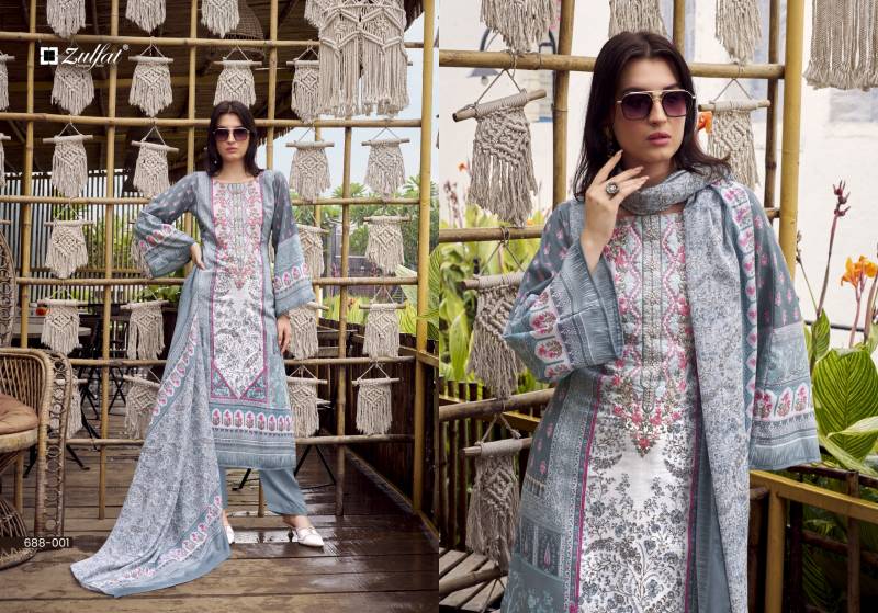 Zulfat Sana Safina Cotton Designer Print Embroidery Work Dress Material Collection