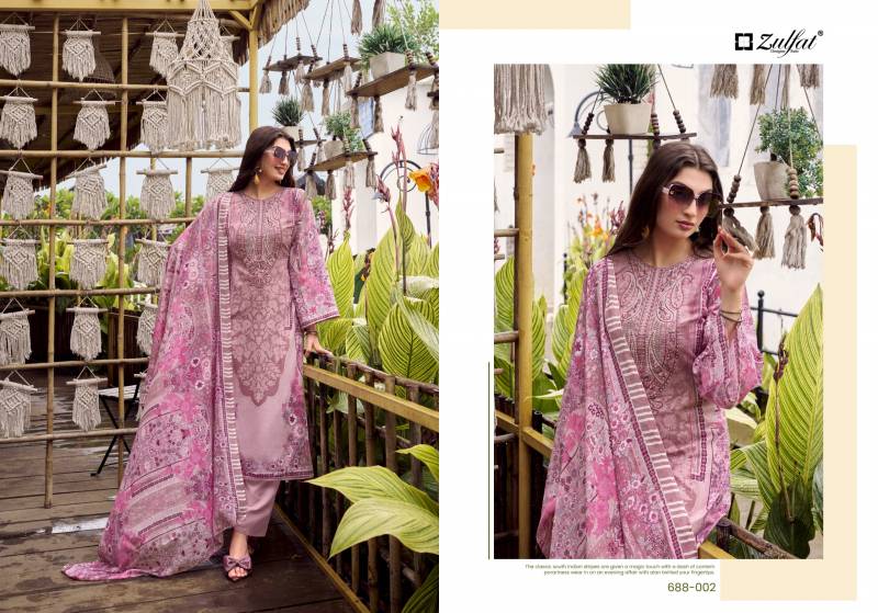 Zulfat Sana Safina Cotton Designer Print Embroidery Work Dress Material Collection