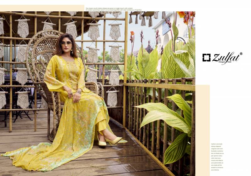 Zulfat Sana Safina Cotton Designer Print Embroidery Work Dress Material Collection