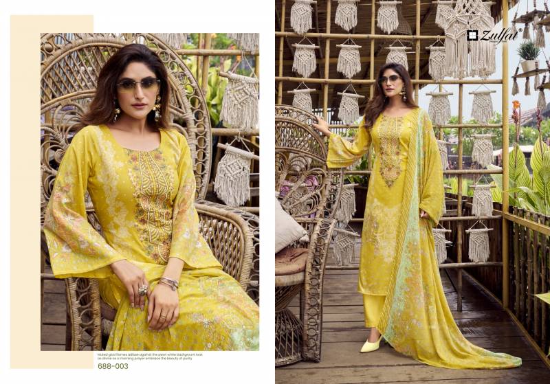 Zulfat Sana Safina Cotton Designer Print Embroidery Work Dress Material Collection