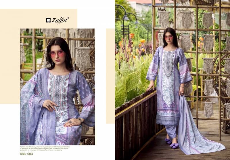 Zulfat Sana Safina Cotton Designer Print Embroidery Work Dress Material Collection
