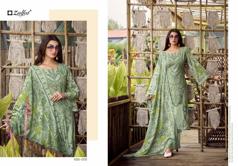 Zulfat Sana Safina Cotton Designer Print Embroidery Work Dress Material Collection