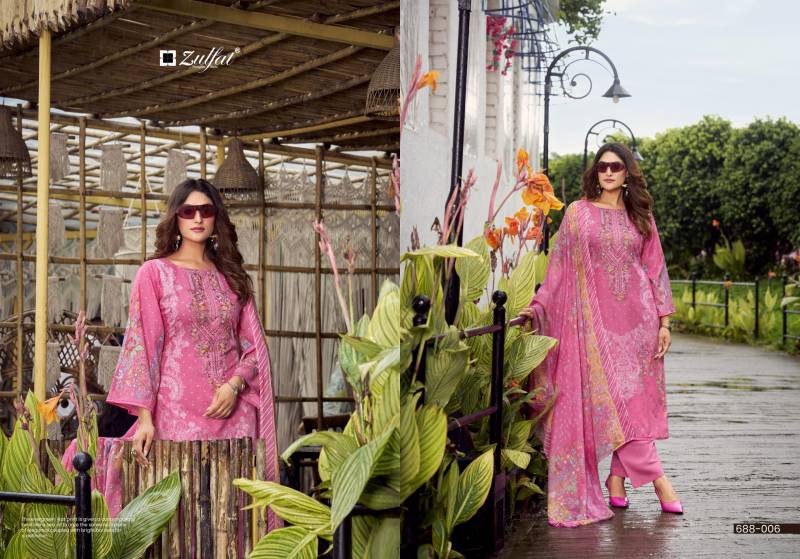 Zulfat Sana Safina Cotton Designer Print Embroidery Work Dress Material Collection