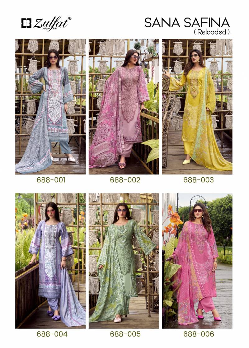 Zulfat Sana Safina Cotton Designer Print Embroidery Work Dress Material Collection