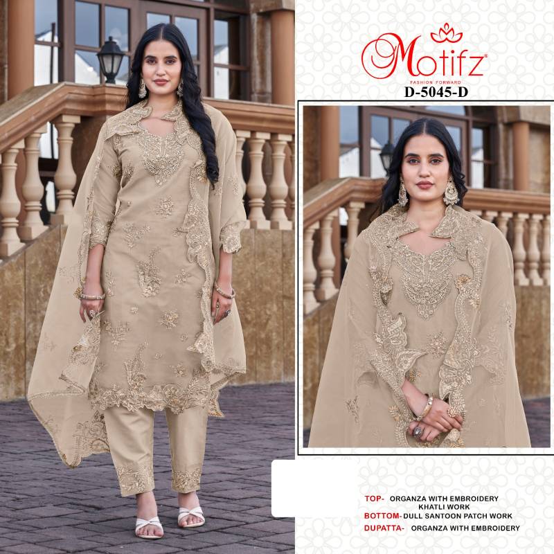 Motifz 5045 A To D Organza Embroidery And Khatli Work Pakistani Salwar Suits