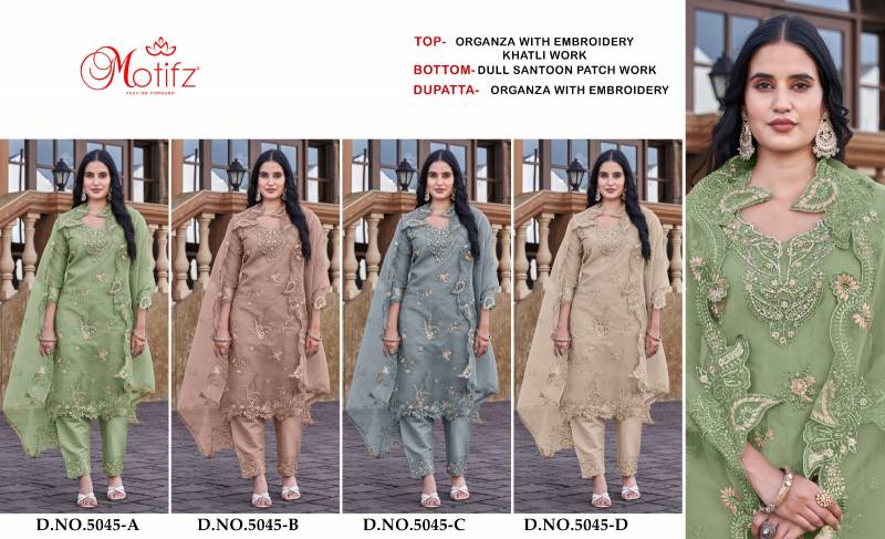 Motifz 5045 A To D Organza Embroidery And Khatli Work Pakistani Salwar Suits