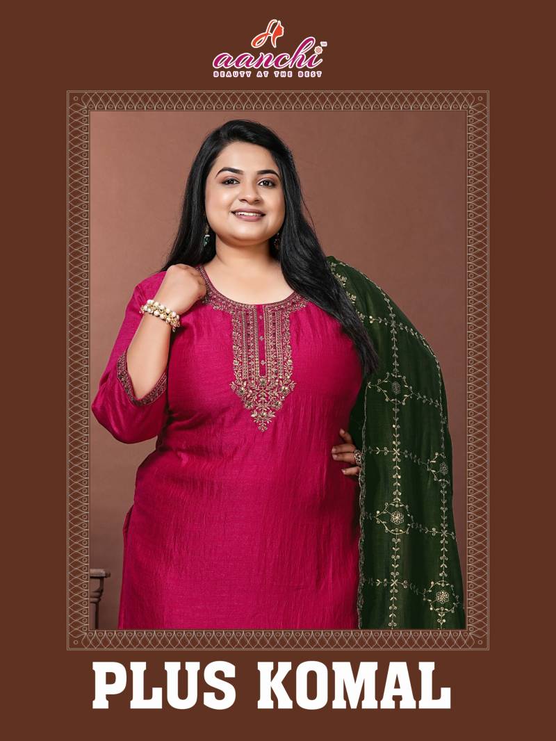 Aanchi Plus Komal Vichitra Silk Designer Kurti Pant And Dupatta Collection