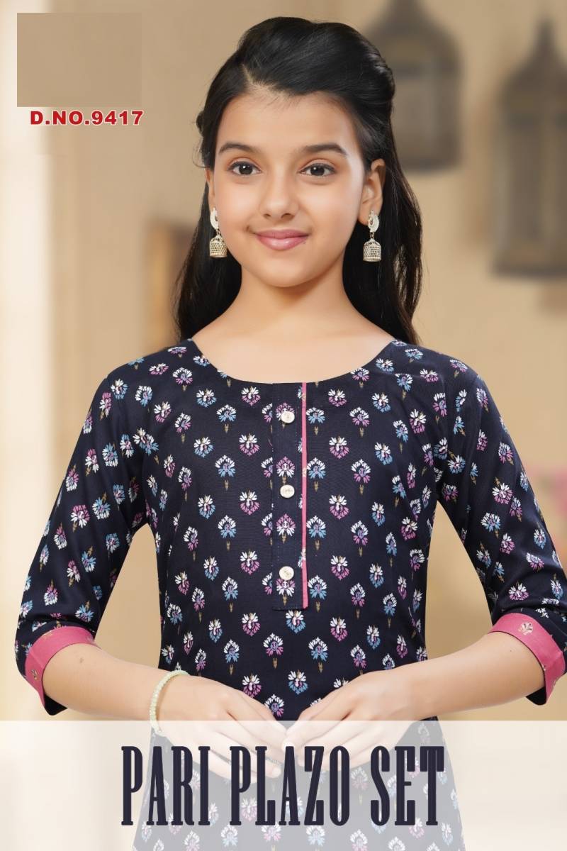 Pari Plazo Set 9417 Rayon Printed Kids Wear Kurti And Bottom Dupatta