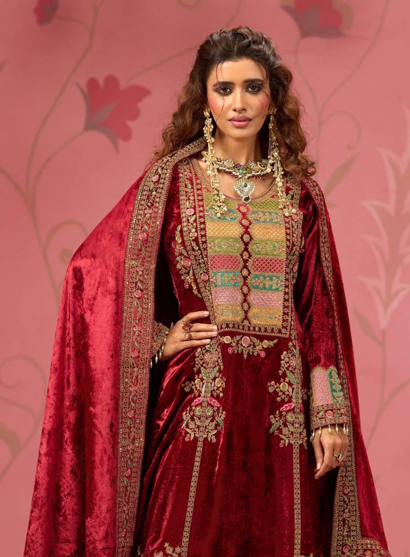 Ibiza Baccarat Viscose Velvet Embroidery Work Designer Salwar Kameez