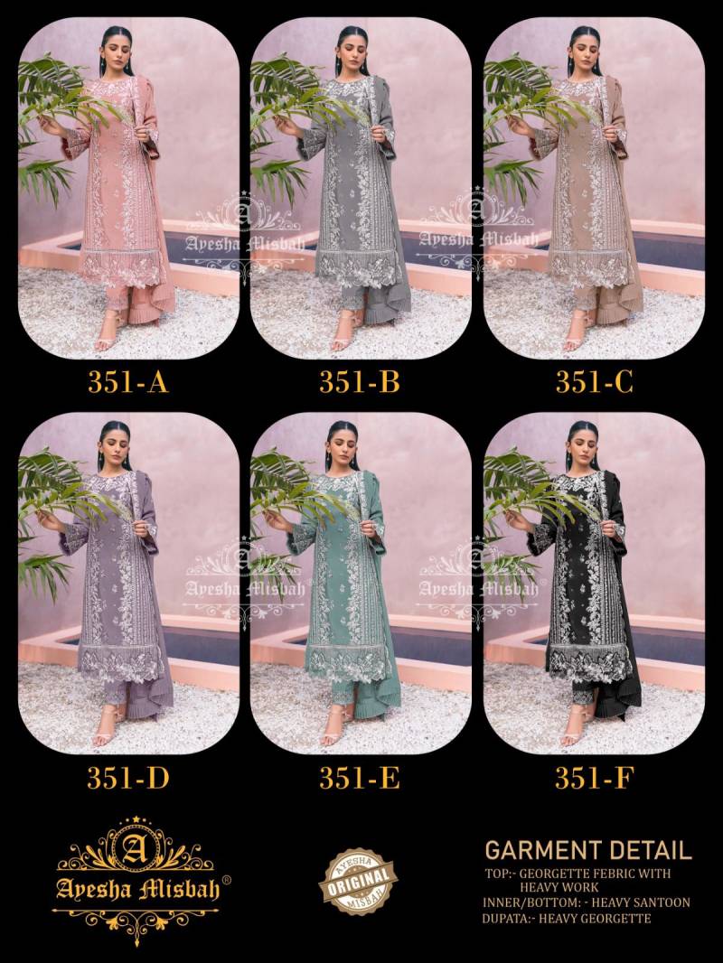 Ayesha Misbah 351 A To F Georgette Work Pakistani Salwar Kameez Suits