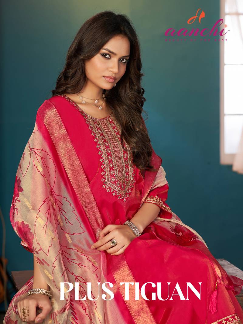 Aanchi Plus Tiguan Roman Shimmer Festival Wear Kurti Bottom And Dupatta